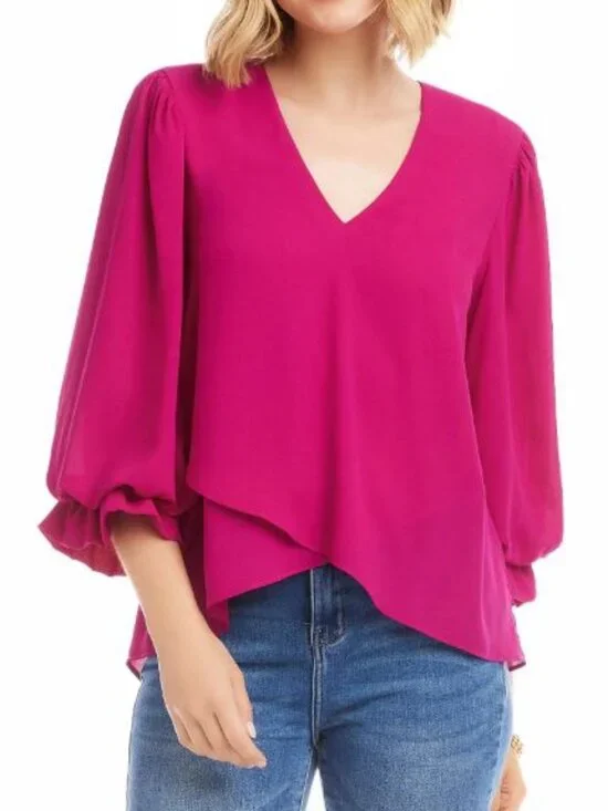 Karen Kane V-Neck 3/4 Lantern Sleeves Asymmetric Layered Hem Top 3X - Picture 1 of 2